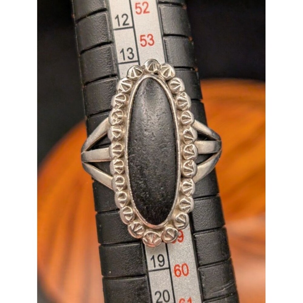 Sterling Silver Ring with Black Oval Stone Size 7.5